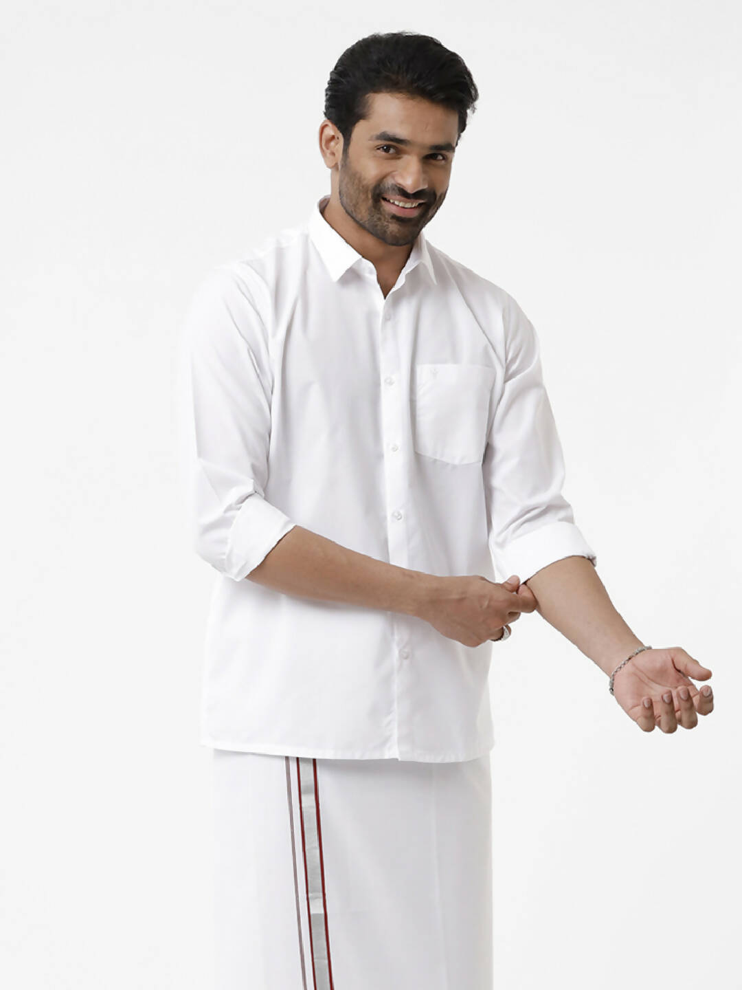 Ramraj Cotton Mens Full Sleeve Formal Poly Cotton White Shirt | Grocsy