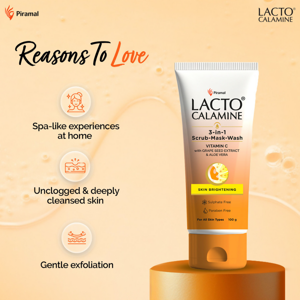 Lacto Calamine 3 - In - 1 Vitamin C Face Scrub - Mask - Wash | Grocsy