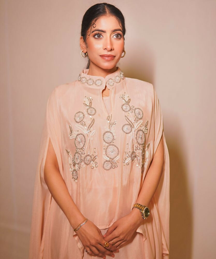 Timaraa Peach Aura Hand-Embellished Georgette Co-Ord Set | Grocsy