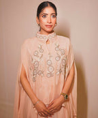Timaraa Peach Aura Hand-Embellished Georgette Co-Ord Set | Grocsy