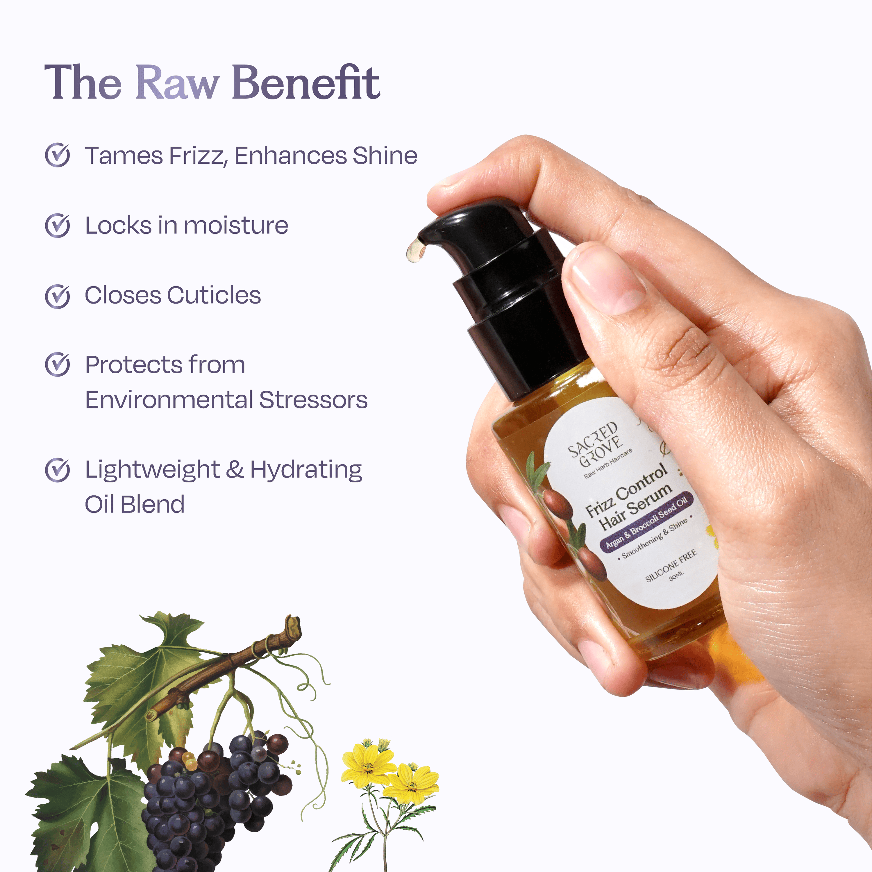 Sacred Grove Argan & Broccoli Seed Frizz Control Serum | Grocsy