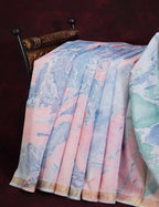 Shades Of Baby Pink And Sea Blue Printed Chanderi Saree For Regular/Office Wear By Gayathri Reddy Designer Studio | Grocsy
