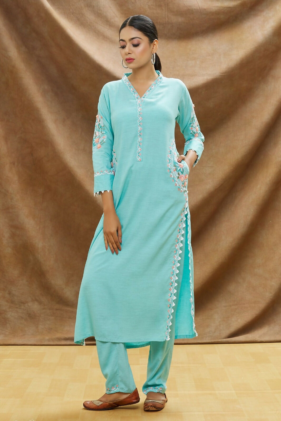 Joban Fashion Muslin Cotton Firozi Color Kurta Set | Grocsy