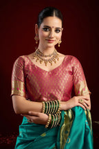 Joban Fashion Aqua Blue Paithani Silk Blend Butti Saree | Grocsy