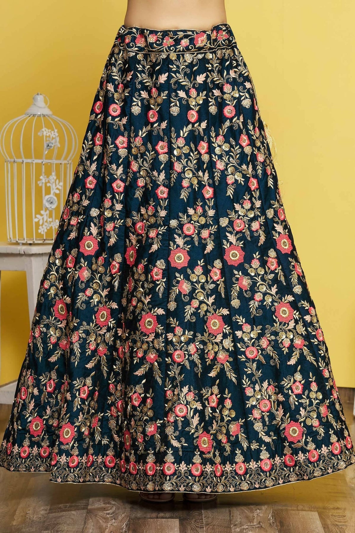 Blue Silk Semi-Stitched Wedding Bridal Lehenga - Nimaya | Grocsy