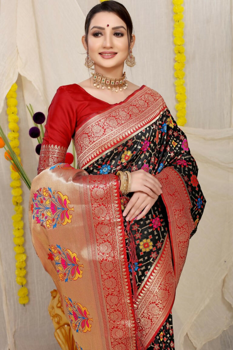 Jyoti Fashion Women's Black Patola Silk Zari Woven Saree with Blouse | Grocsy