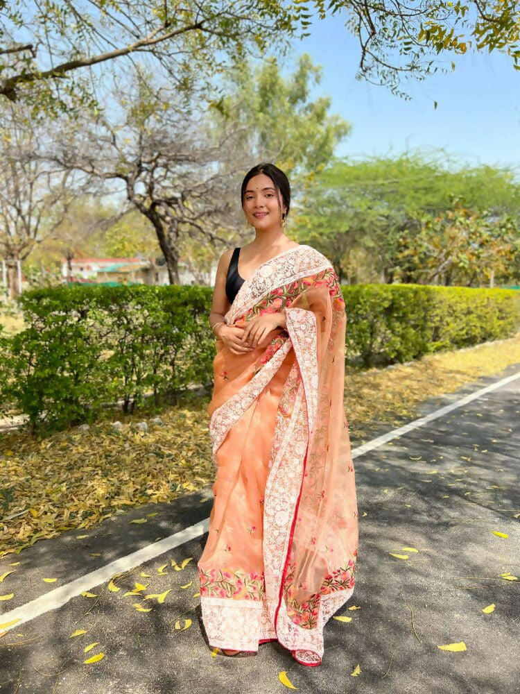 Vamsee Riddhi-Siddhi -1 Orange Organza Saree | Grocsy