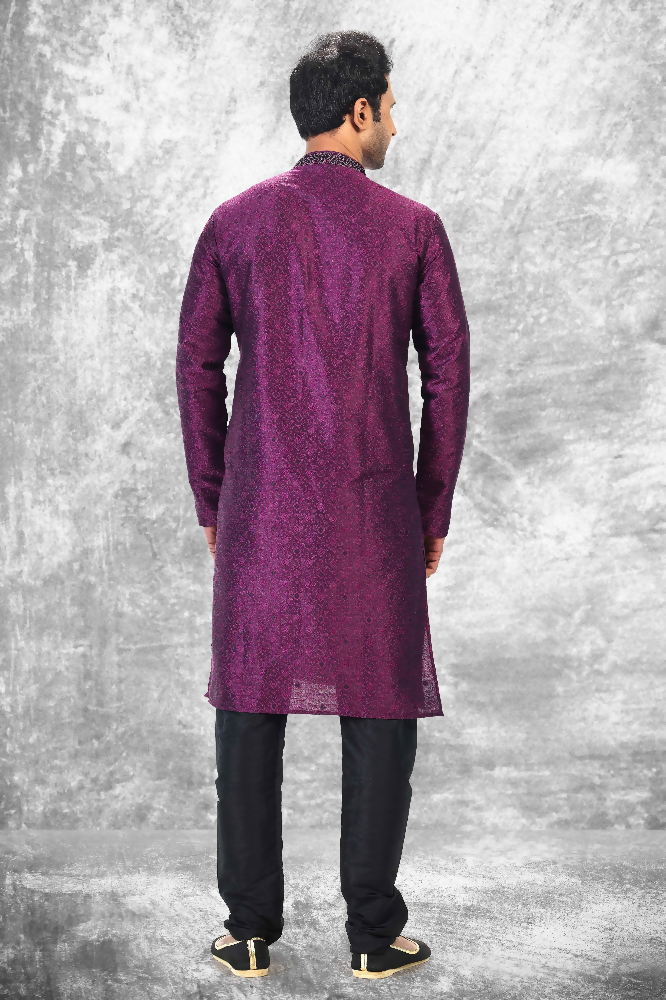 Raivat Ethnic Jacquard Silk Brocade Thread Work Kurta Pajama In Purple Colour | Grocsy