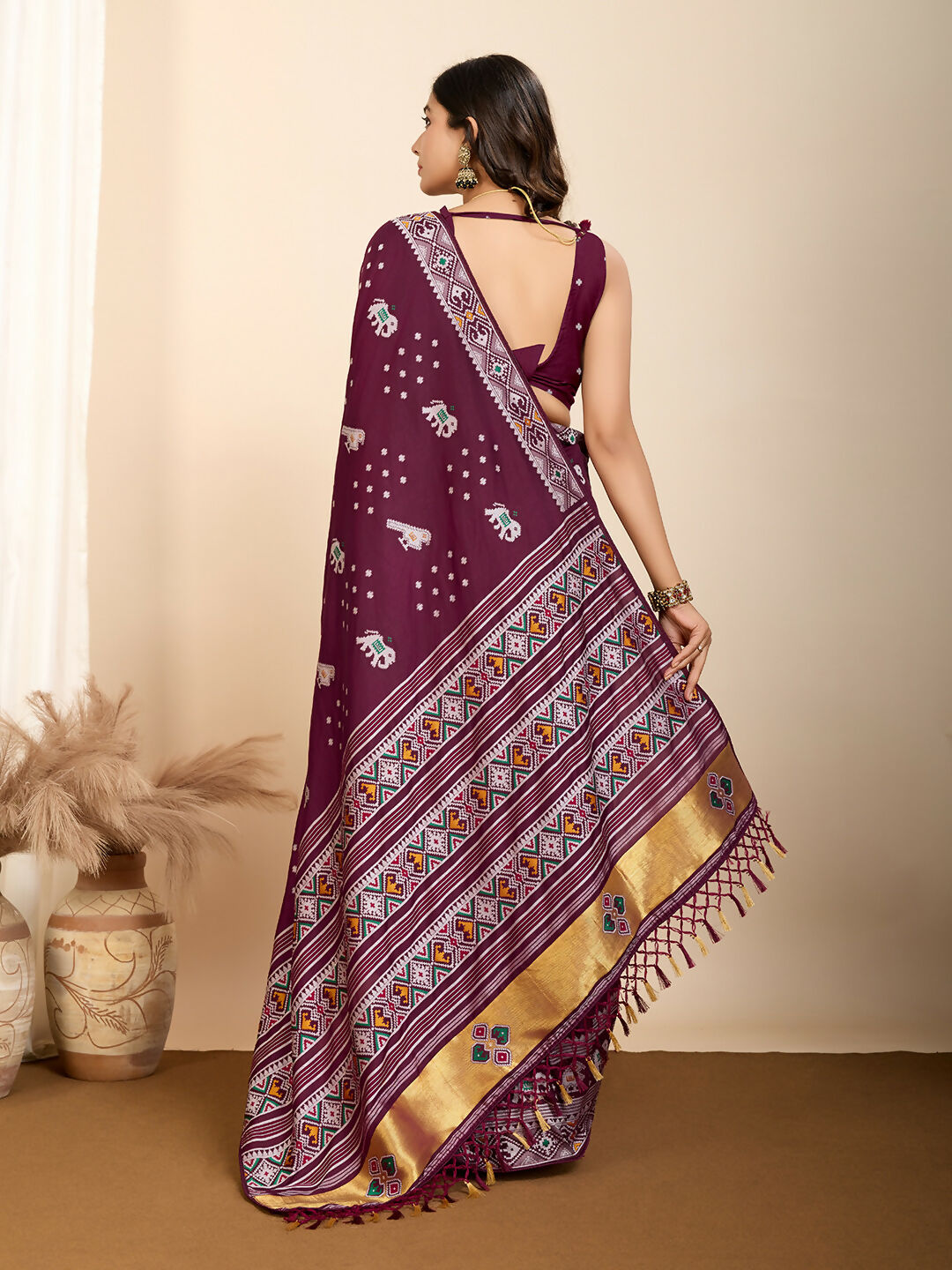 Wine Soft Silk Woven Meenakari Designer Saree - Vedanti | Grocsy
