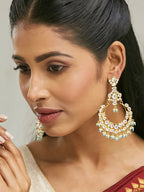 Nuyug 22K Gold-Plated Kundan Stone Studded & Pearl Beaded Chandbalis | Grocsy
