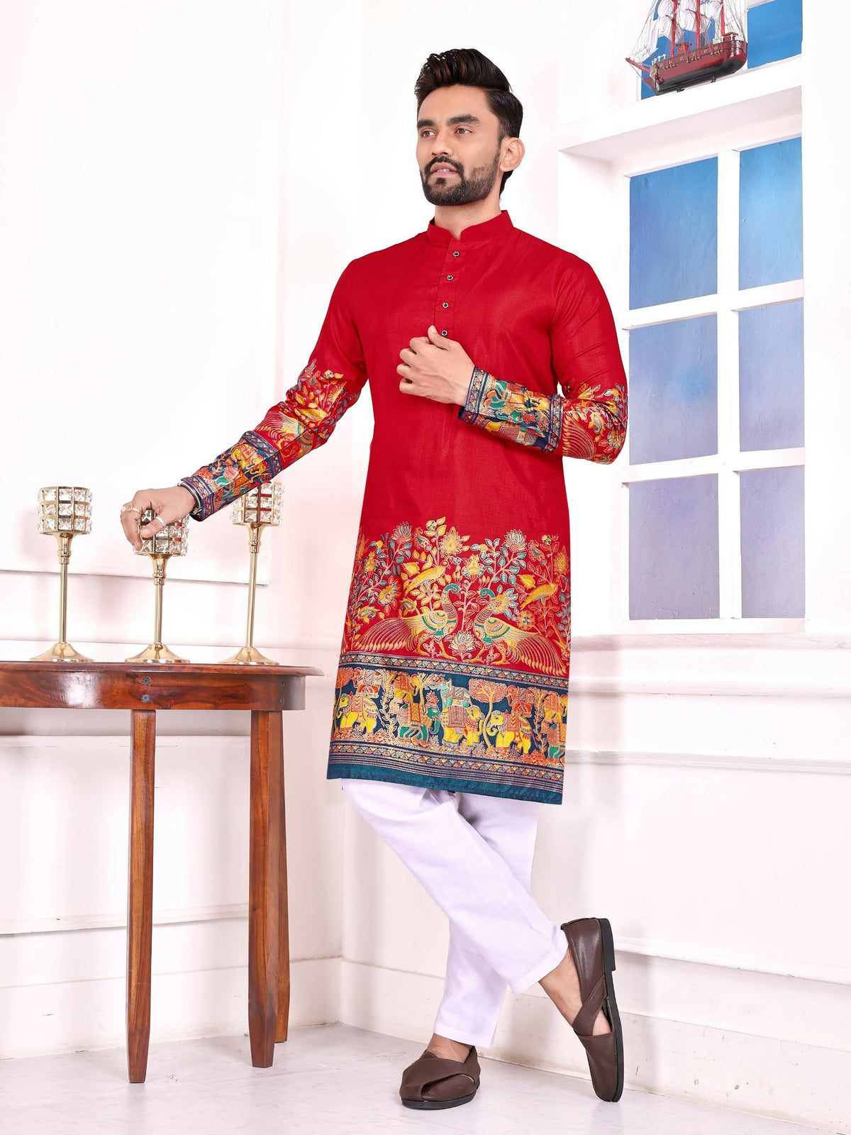 Anaita Red Dola Silk Straight Kurta With Foil Work | Grocsy
