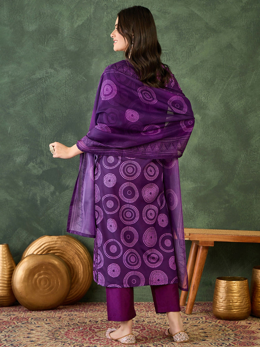 The52 Women's Gorgeous Rayon Embroidery Straight Kurta with Pant And Dupatta Set-Purple | Grocsy