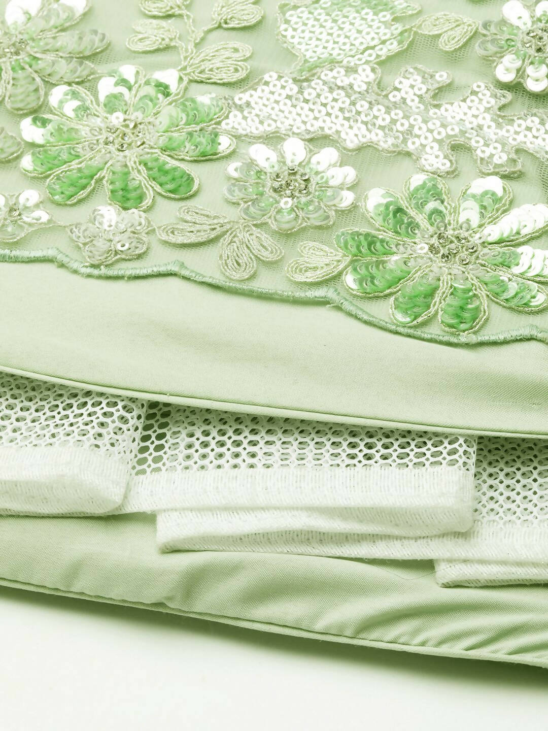 House of Panchhi Lime Green Net Sequins and Zarkan embroidery Lehenga choli & Dupatta | Grocsy