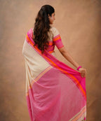 Exclusive Collection Off White Beautiful Khadi Cotton Handloom Saree | Grocsy
