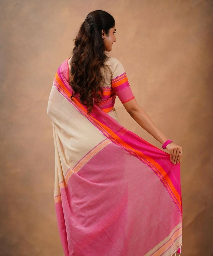 Exclusive Collection Off White Beautiful Khadi Cotton Handloom Saree | Grocsy