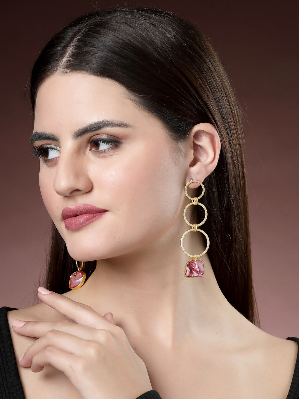 NVR Women's Gold-Polished Mother of Pearl Handcrafted Drop Earrings
