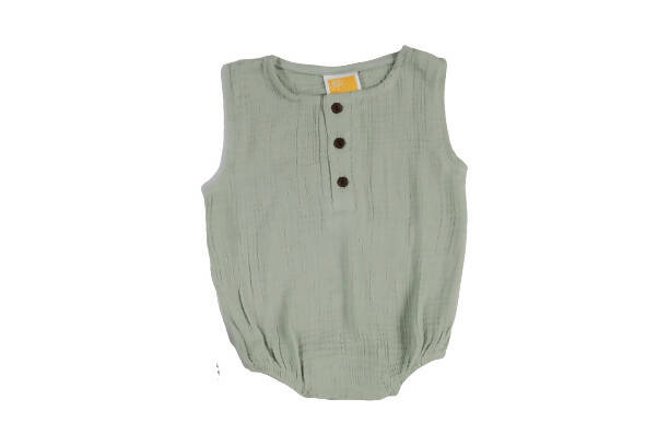 Sunshine Baby Cute Organic Muslin Cotton Sleeveless Rompers For Babies - Greenish Grey | Grocsy