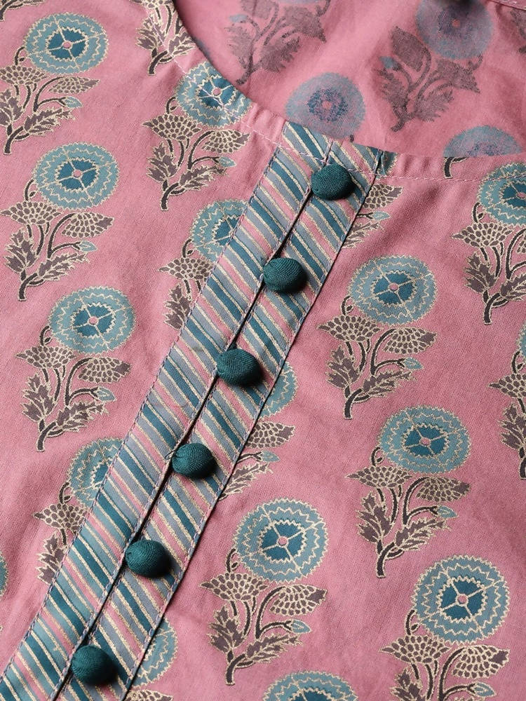 Yufta Women Pink & Blue Printed Kurta with Palazzo & Dupatta | Grocsy