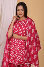 Vamika Women Printed Cotton Pink Party Wear/Casual Wear Kurta Set/Suit | Grocsy