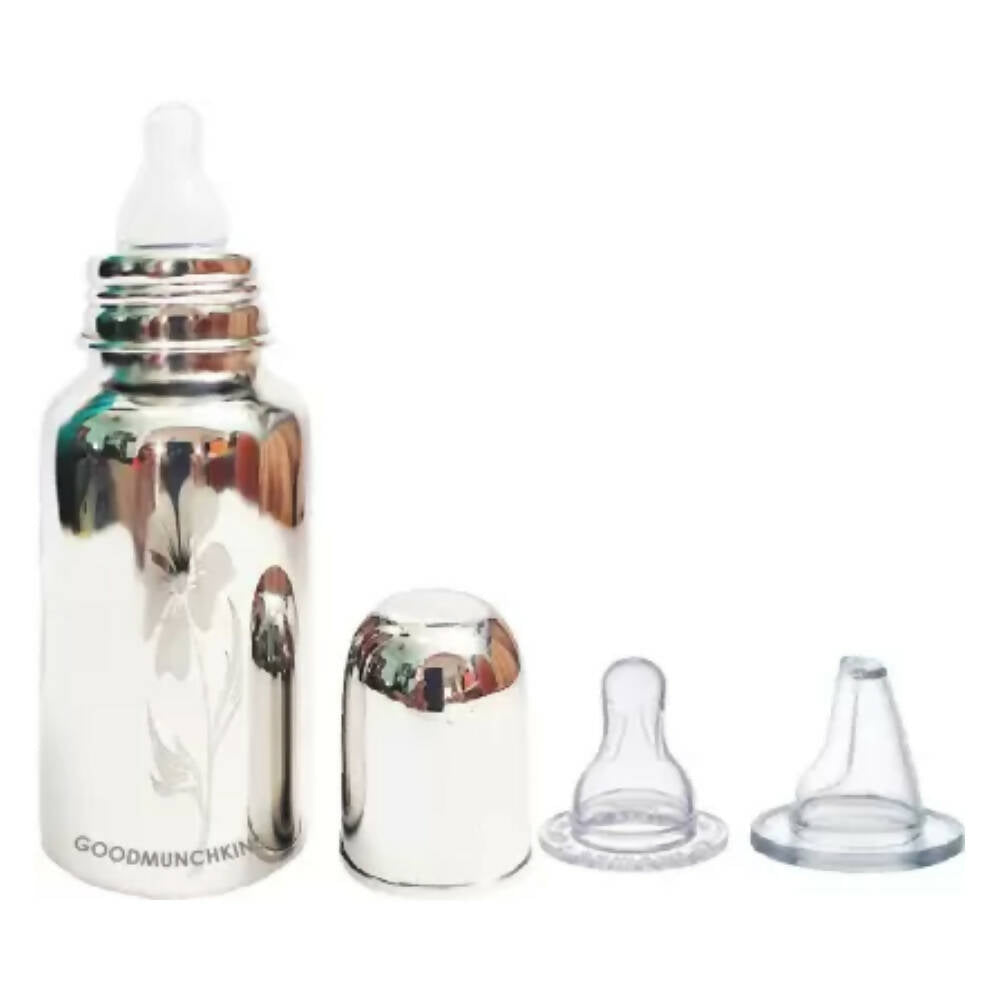 Goodmunchkins Stainless Steel Feeding Rustfree Bottle with 2 Anti Colic Silicone Nipple For Kids 220 ml | Grocsy