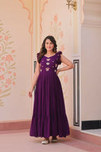 Vastranavya Purple Faux Blooming With Sequins Multithreaded Beads Embroidered work Gown | Grocsy