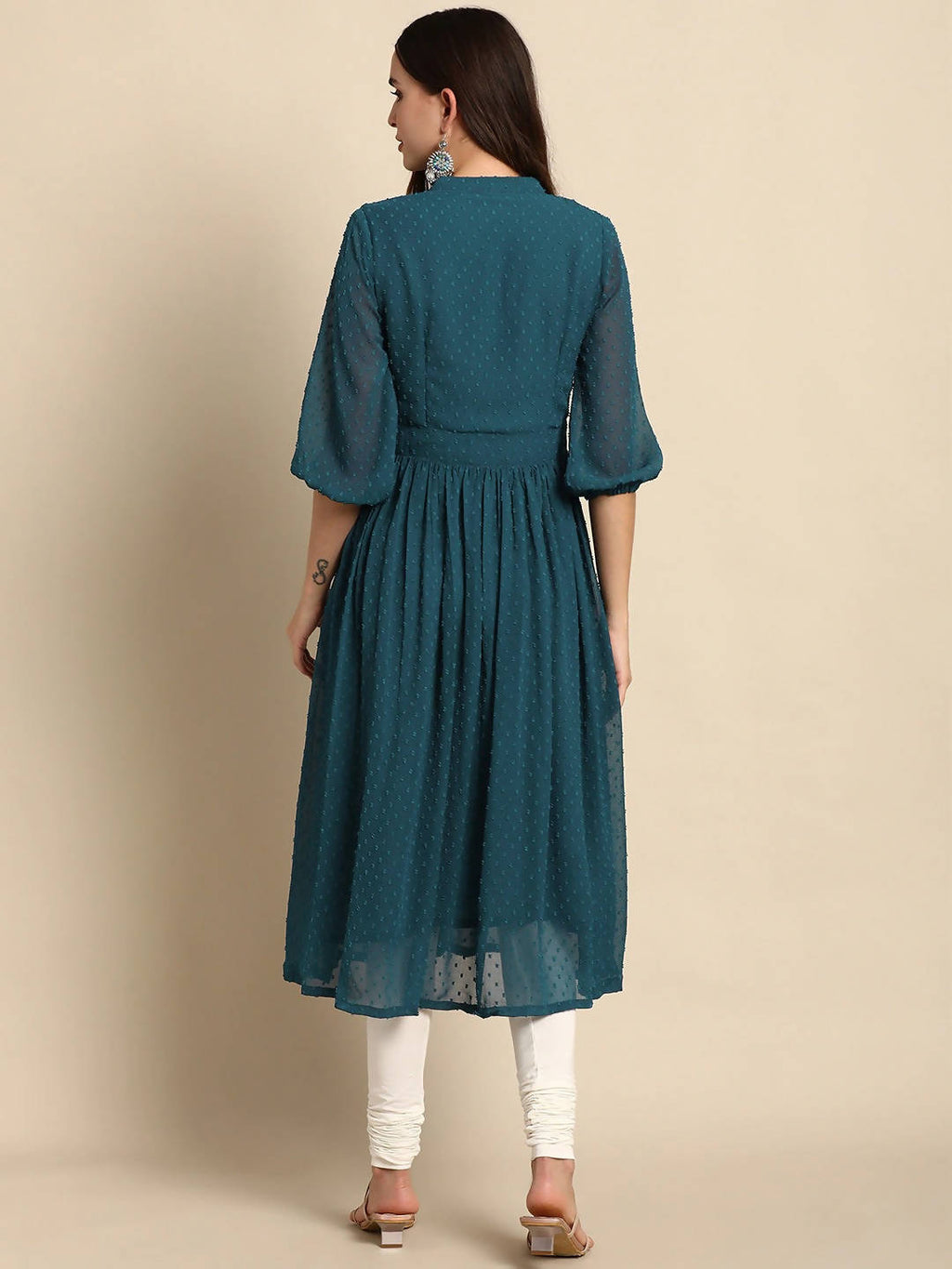 Janasya Women Teal Dobby Weave Kurta | Grocsy