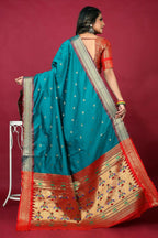 Jyoti Fashion Women's Sky Blue Paithani Silk Zari Woven Saree with Blouse | Grocsy