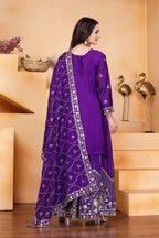Prazu Fashion Violet Chinon Silk Sequin Embroidered Sharara Suit | Grocsy