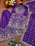Prazu Fashion Violet Chinon Silk Sequin Embroidered Sharara Suit | Grocsy