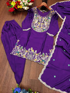 Prazu Fashion Purple Chinon Silk Embroidered Dhoti Style Suit | Grocsy