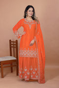 Lehenga Mart Premium Readymade Top Sharara With Dupatta Set For Women-Orange | Grocsy