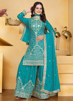 Prazu Fashion Firozi Crepe Silk Sequin Embroidered Sharara Suit | Grocsy