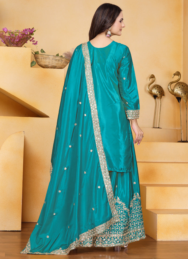 Prazu Fashion Firozi Crepe Silk Sequin Embroidered Sharara Suit | Grocsy
