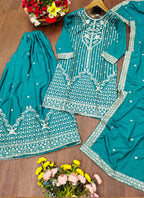 Prazu Fashion Firozi Crepe Silk Sequin Embroidered Sharara Suit | Grocsy