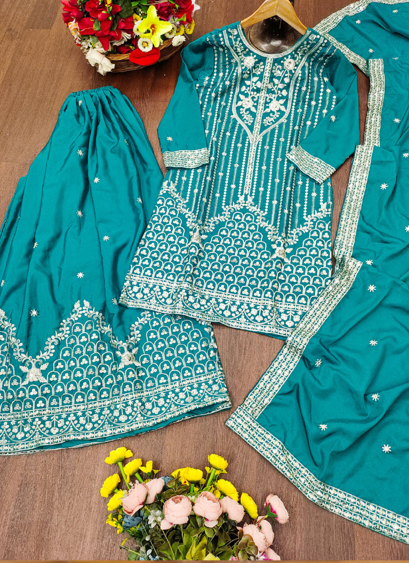 Prazu Fashion Firozi Crepe Silk Sequin Embroidered Sharara Suit | Grocsy