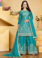 Prazu Fashion Firozi Crepe Silk Sequin Embroidered Sharara Suit | Grocsy