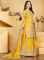 Prazu Fashion Yellow Crepe Silk Sequin Embroidered Sharara Suit | Grocsy