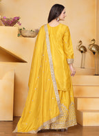 Prazu Fashion Yellow Crepe Silk Sequin Embroidered Sharara Suit | Grocsy