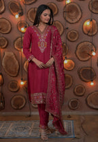 Lehenga Mart Designer Ready To Wear Kurta Pant With Dupatta For Women-Rani Pink | Grocsy
