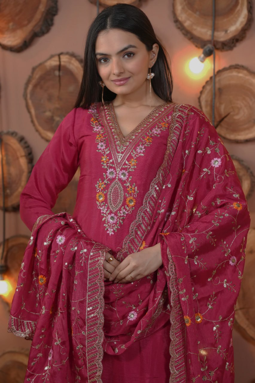 Lehenga Mart Designer Ready To Wear Kurta Pant With Dupatta For Women-Rani Pink | Grocsy