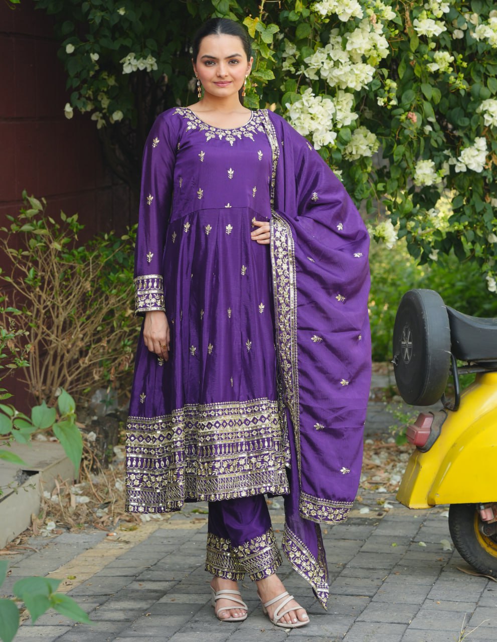 Lehenga Mart Premium Readymade Gown And Pant With Dupatta Set For Women-Purple | Grocsy