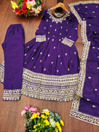 Prazu Fashion Violet Chinon Silk Embroidered Designer Anarkali Suit | Grocsy