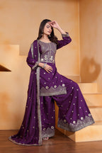 Prazu Fashion Purple Crepe Silk Embroidered Sharara Suit | Grocsy