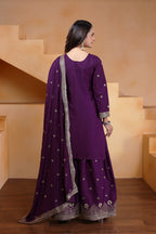 Prazu Fashion Purple Crepe Silk Embroidered Sharara Suit | Grocsy