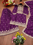 Prazu Fashion Purple Crepe Silk Embroidered Sharara Suit | Grocsy