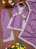 Prazu Fashion Light Lavender Crepe Silk Embroidered Palazzo Suit | Grocsy