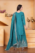 Prazu Fashion Rama Green Crepe Silk Embroidered Sharara Suit | Grocsy