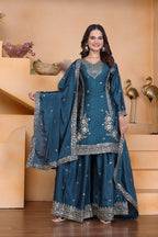 Prazu Fashion Rama Chinon Silk Sequin Embroidered Sharara Suit | Grocsy