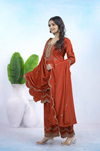 Prazu Fashion Rust Orange Crepe Sequence With Embroidered Salwar Suit | Grocsy