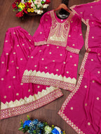 Prazu Fashion Pink Chinon Silk Sequin Embroidered Sharara Suit | Grocsy